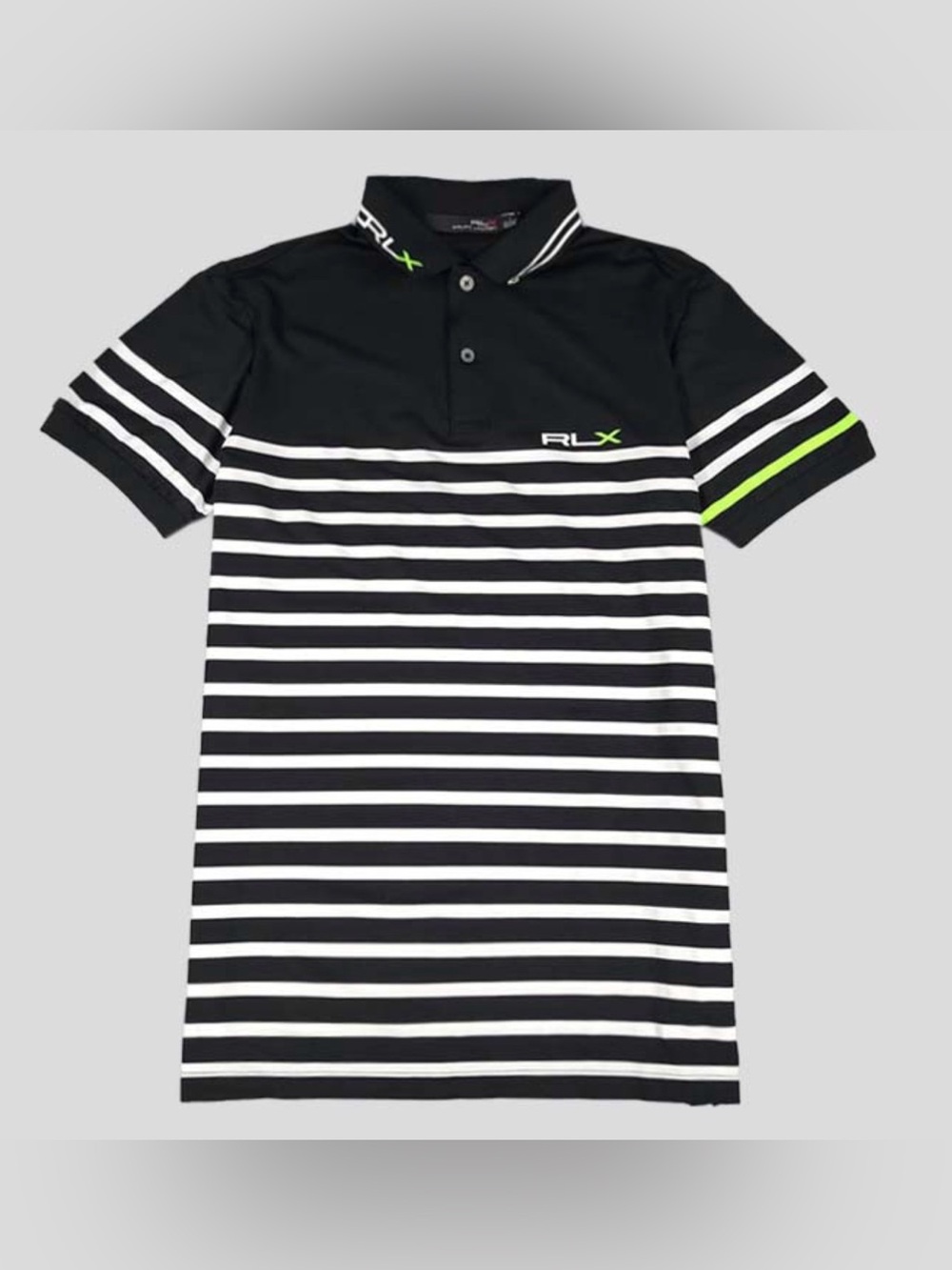 Ralph Lauren RLX Black & White Striped Polo with Lime Accent